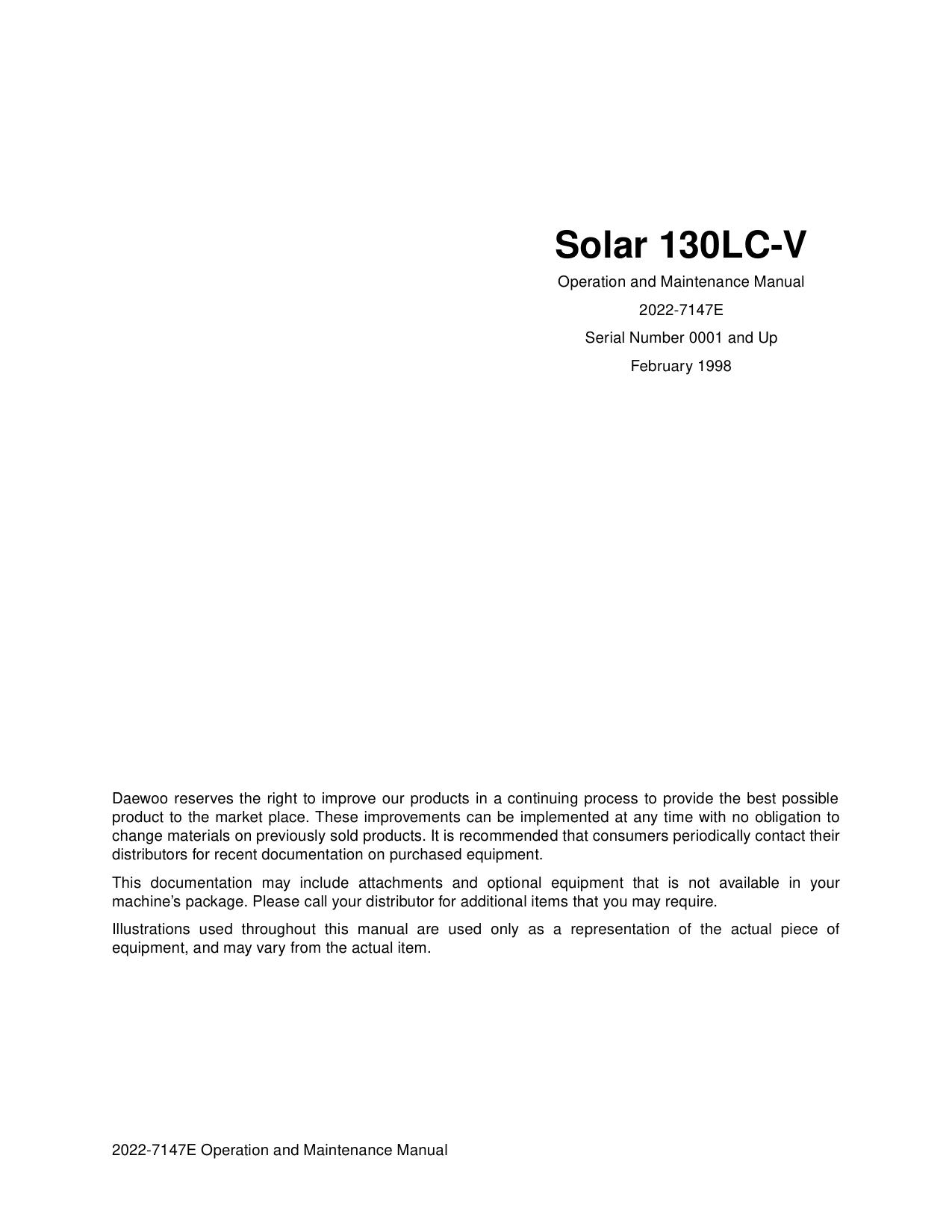Solar S130LC-V operation and Maintenance Manual